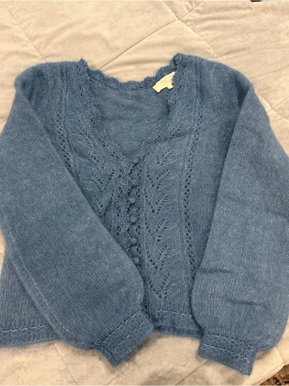 Sezane Angelo Blue Cable Lace Knit Sweater - Picture 3 of 5